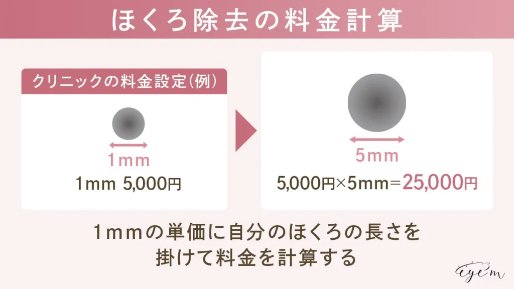 1mmの単価に自分のほくろの長さを掛けて料金を計算する