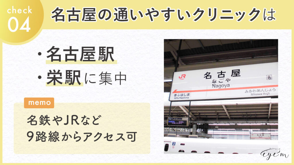 名古屋の通いやすいクリニックは名古屋駅や栄駅に集中